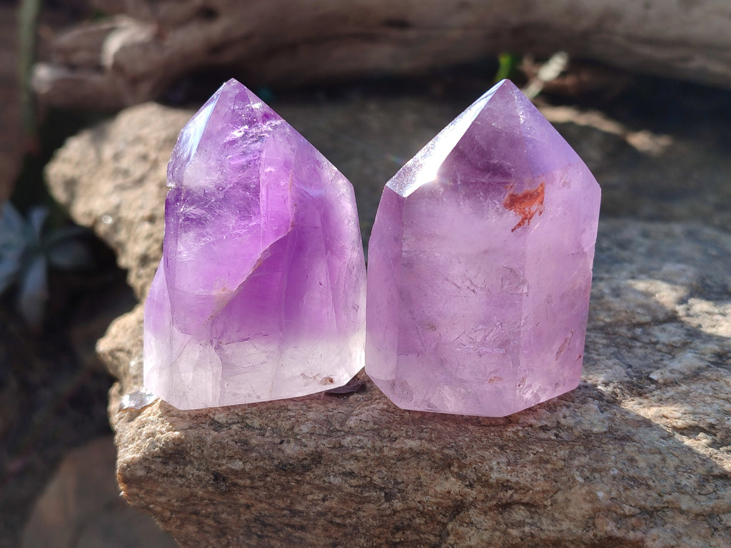 Polished Window Amethyst Quartz Points x 6 From Akansobe, Madagascar - Toprock Gemstones and Minerals 