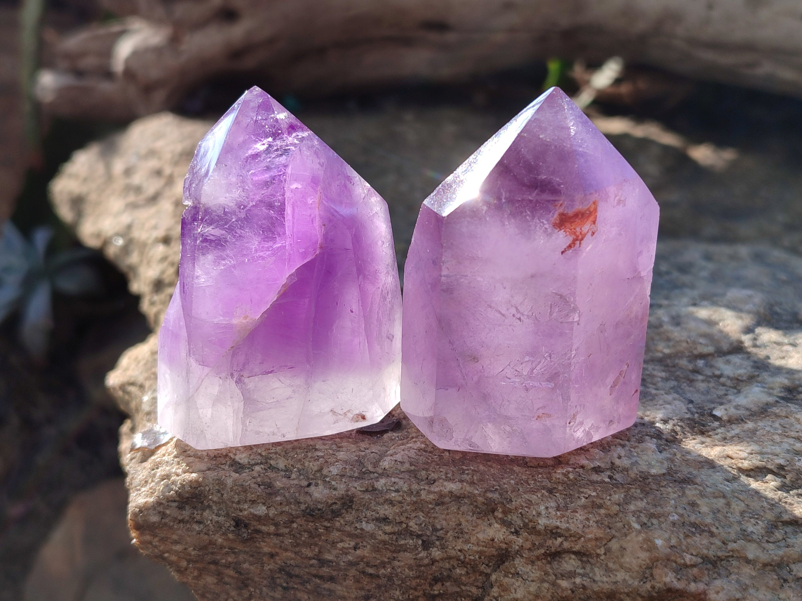 Polished Window Amethyst Quartz Points x 6 From Akansobe, Madagascar - Toprock Gemstones and Minerals 
