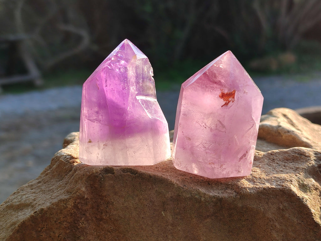 Polished Window Amethyst Quartz Points x 6 From Akansobe, Madagascar - Toprock Gemstones and Minerals 