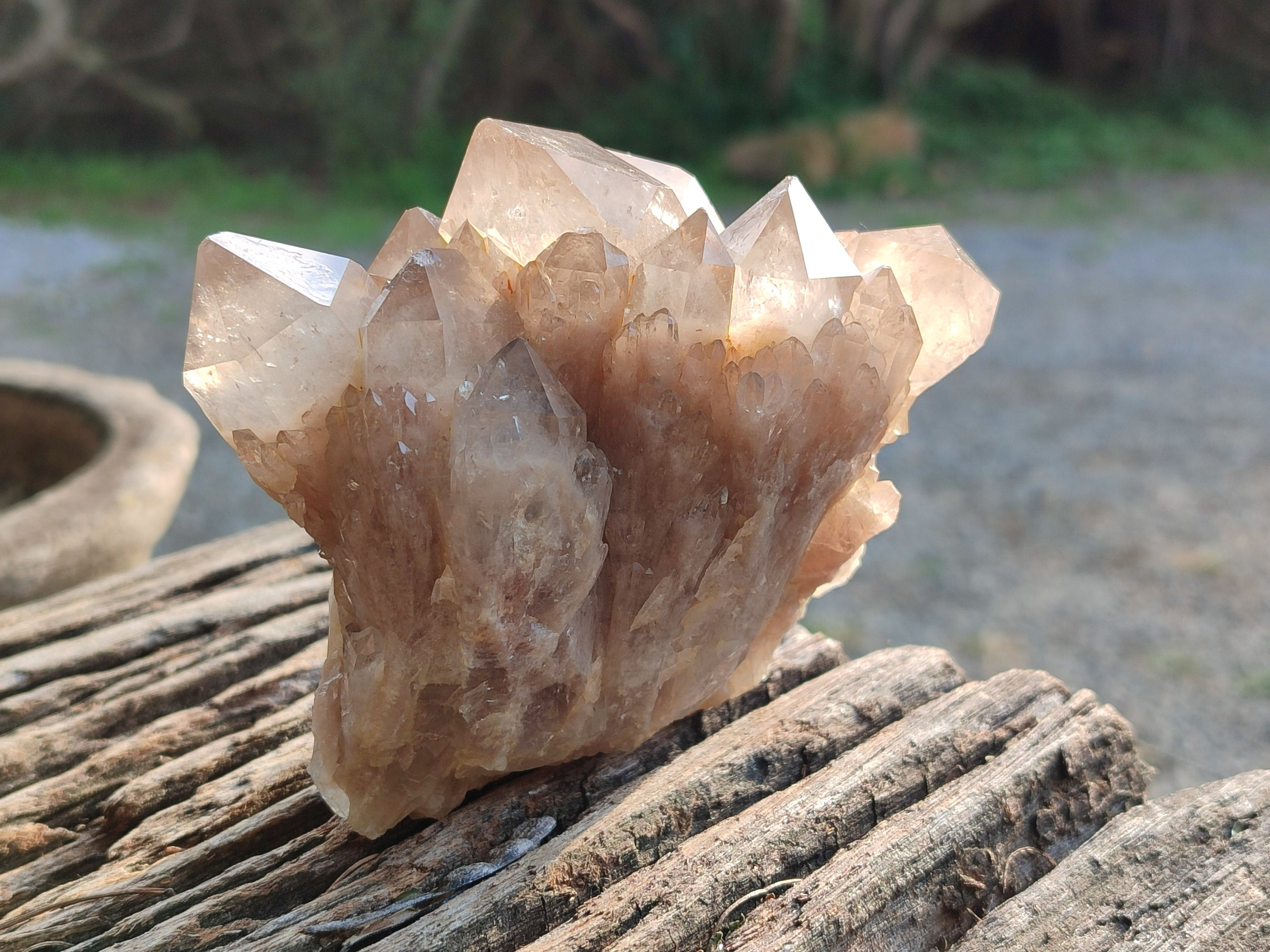 Natural Smokey Phantom Quartz Clusters x 3 From Luena, Congo - Toprock Gemstones and Minerals 