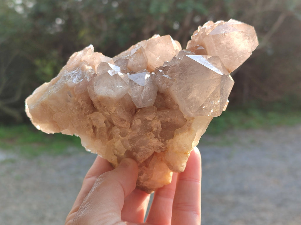 Natural Smokey Phantom Quartz Clusters x 3 From Luena, Congo - Toprock Gemstones and Minerals 
