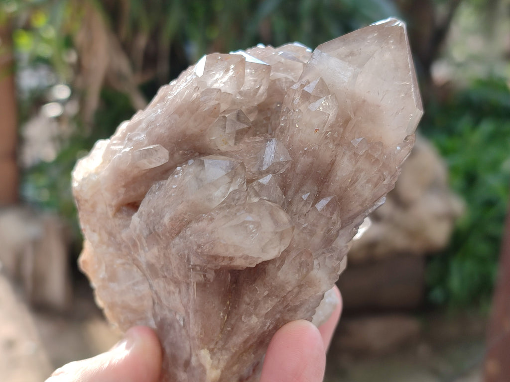 Natural Smokey Phantom Quartz Clusters x 3 From Luena, Congo - Toprock Gemstones and Minerals 