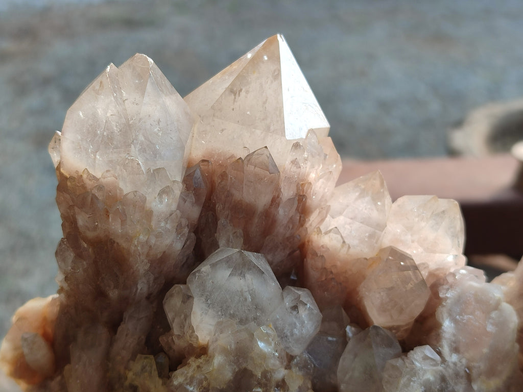 Natural Smokey Phantom Quartz Clusters x 3 From Luena, Congo - Toprock Gemstones and Minerals 