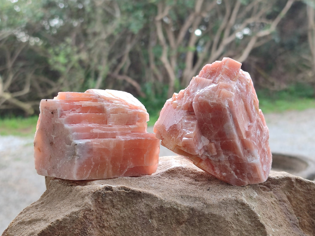 Natural Rhombohedral Sunset Orange Calcite Specimens x 4 From Spitzkop, Namibia - Toprock Gemstones and Minerals 