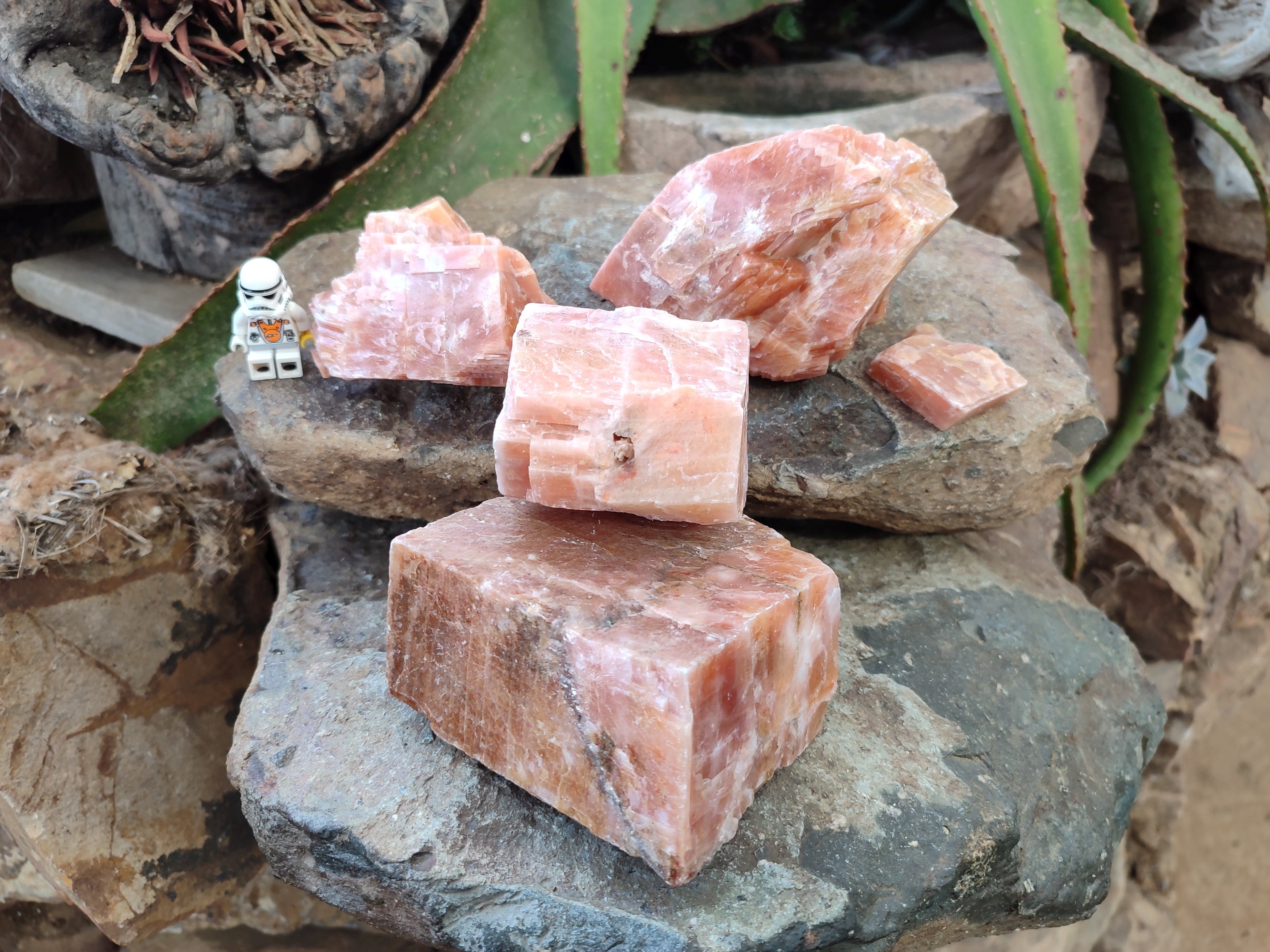 Natural Rhombohedral Sunset Orange Calcite Specimens x 4 From Spitzkop, Namibia - Toprock Gemstones and Minerals 