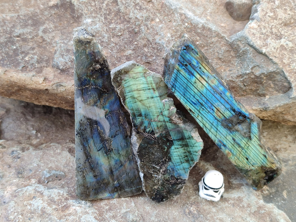 Polished On One Side Small Labradorite Plates x 24 From Tulear, Madagascar - Toprock Gemstones and Minerals 