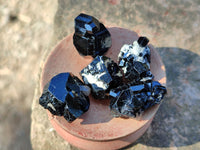 Natural Schorl Black Tourmaline Terminated Crystal Specimens with some Hyalite Opal x 70 From Erongo, Namibia