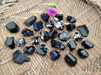 Natural Schorl Black Tourmaline Terminated Crystal Specimens with some Hyalite Opal x 70 From Erongo, Namibia