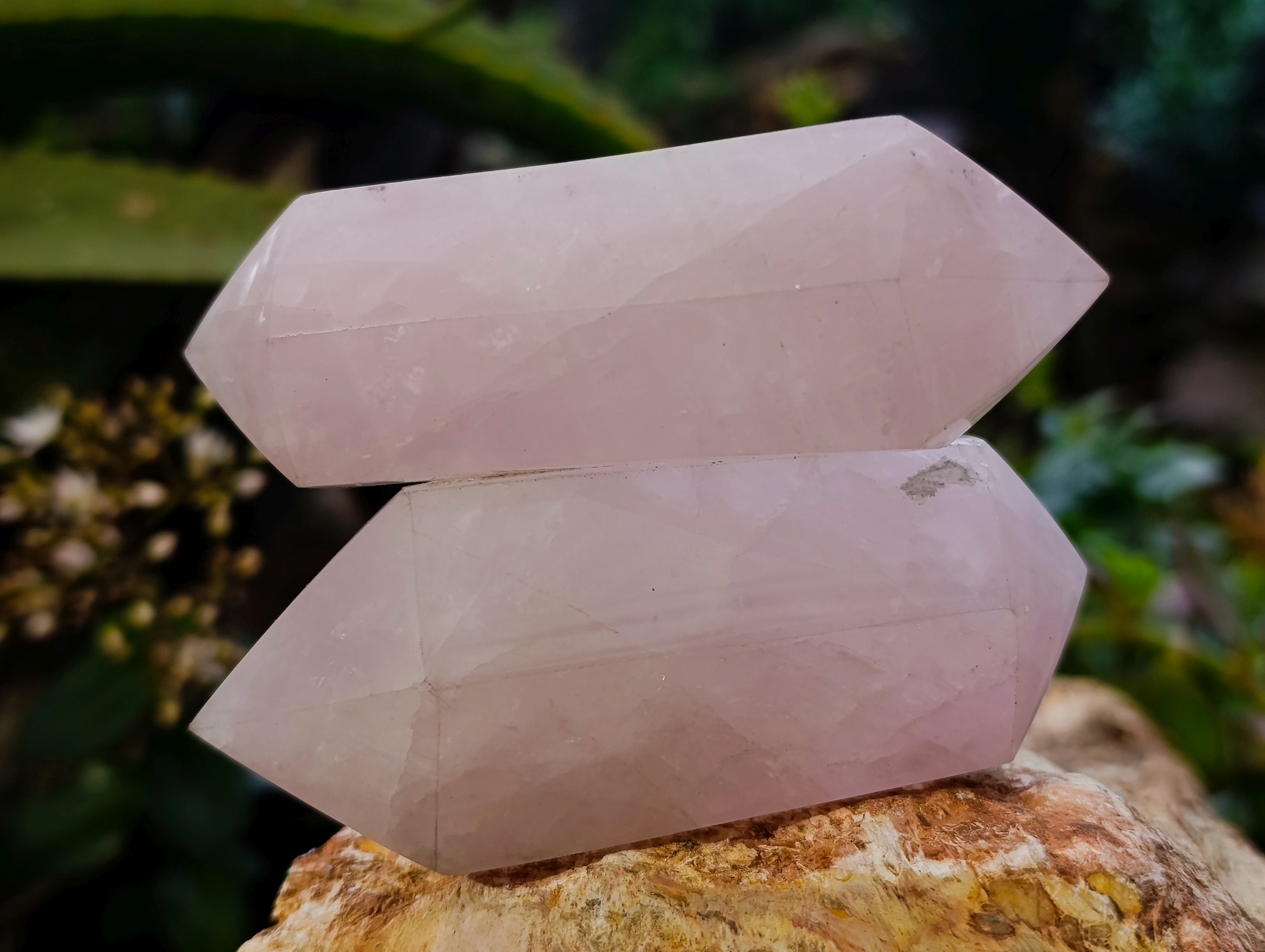 Polished Double Terminated Rose Quartz Points x 6 Ambatondrazaka, Madagascar - Toprock Gemstones and Minerals 