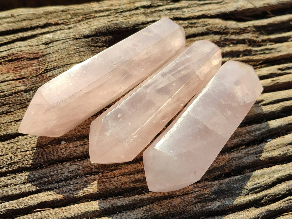 Polished Double Terminated Rose Quartz Points x 6 Ambatondrazaka, Madagascar - Toprock Gemstones and Minerals 