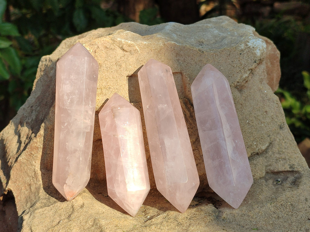 Polished Double Terminated Rose Quartz Points x 6 Ambatondrazaka, Madagascar - Toprock Gemstones and Minerals 