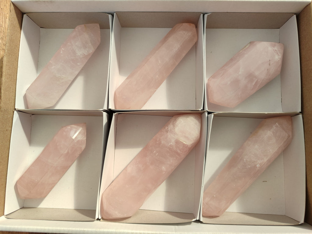 Polished Double Terminated Rose Quartz Points x 6 Ambatondrazaka, Madagascar - Toprock Gemstones and Minerals 