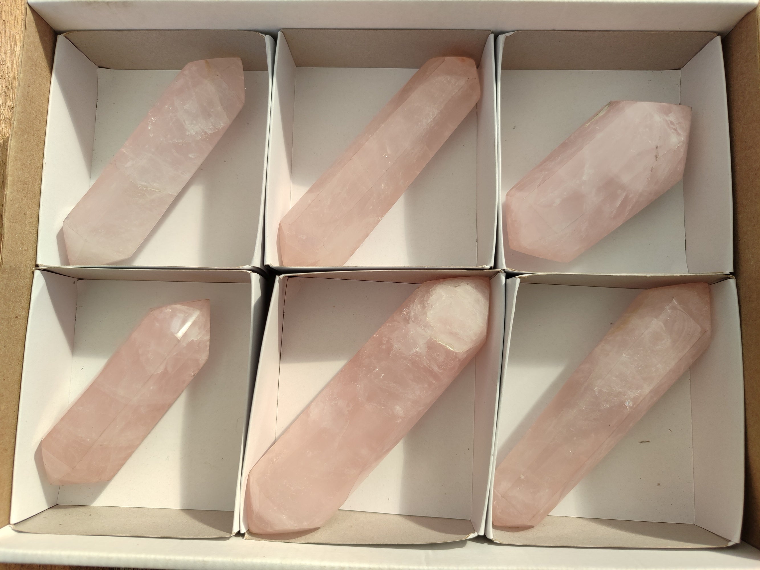 Polished Double Terminated Rose Quartz Points x 6 Ambatondrazaka, Madagascar - Toprock Gemstones and Minerals 