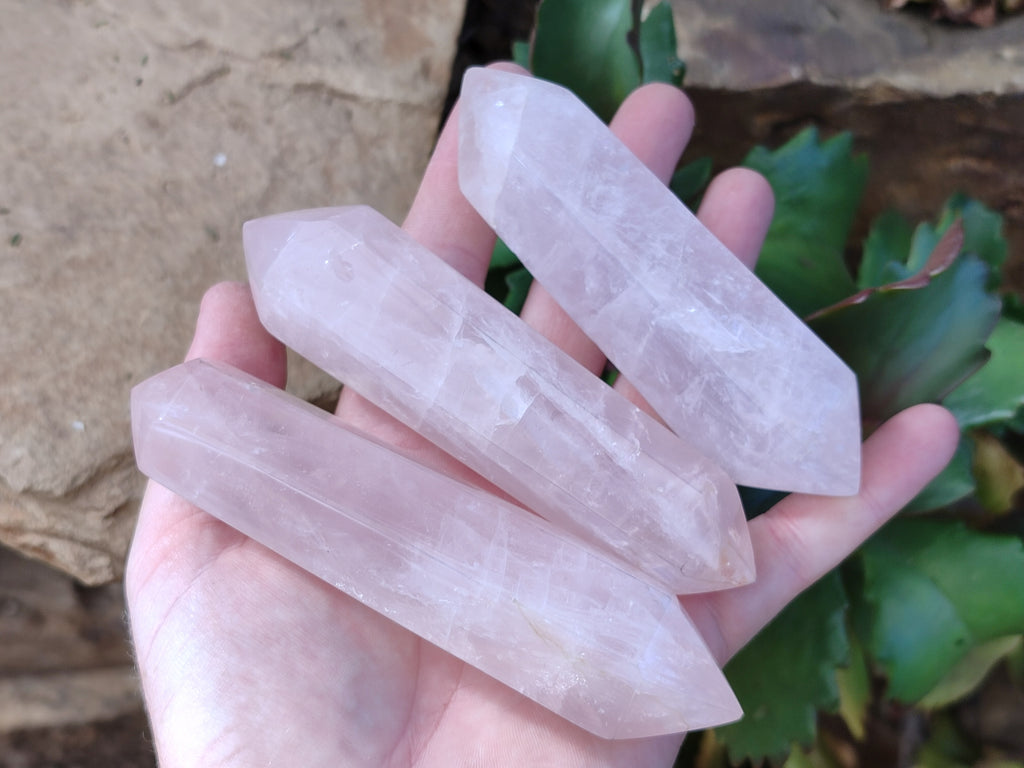 Polished Double Terminated Rose Quartz Points x 6 Ambatondrazaka, Madagascar - Toprock Gemstones and Minerals 