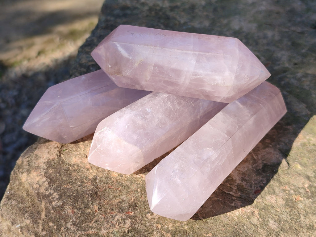 Polished Double Terminated Rose Quartz Points x 6 Ambatondrazaka, Madagascar - Toprock Gemstones and Minerals 