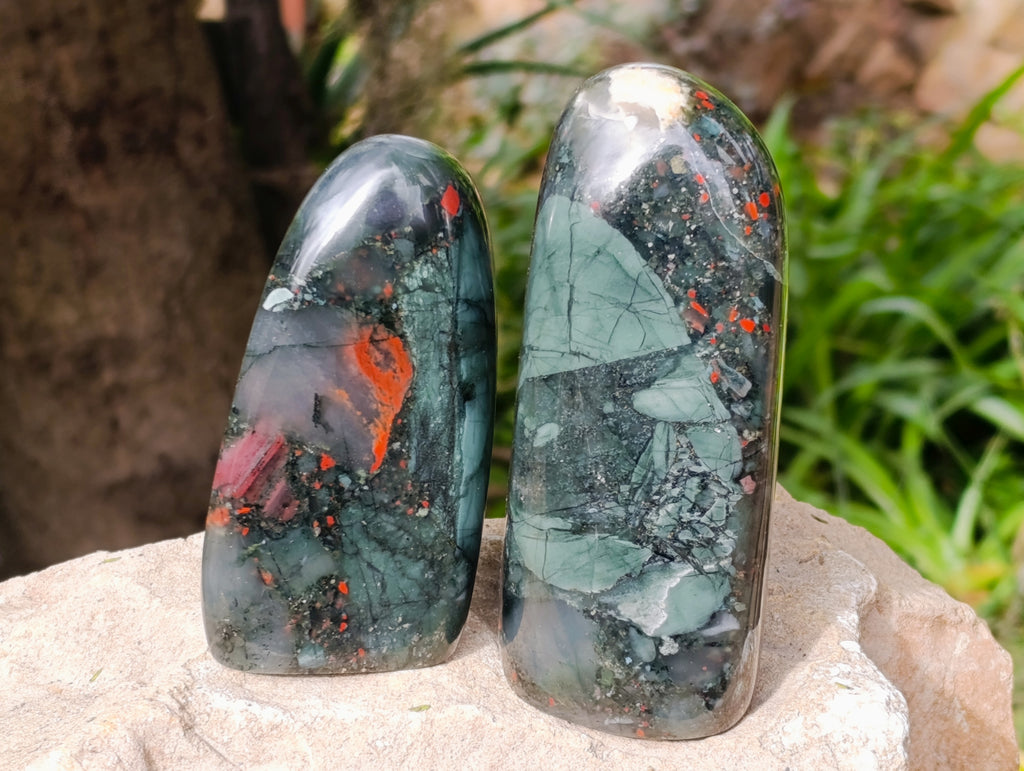 Polished Bloodstone Standing Free Forms x 2 From Swaziland - Toprock Gemstones and Minerals 