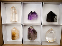 Polished Mixed Inclusion Quartz Crystals Including Rutile x 6 from Madagascar