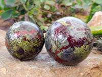 Polished Bastite Dragons Blood Stone Spheres x 2 From Tshipise, South Africa