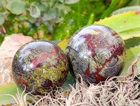 Polished Bastite Dragons Blood Stone Spheres x 2 From Tshipise, South Africa