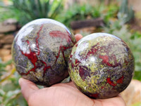Polished Bastite Dragons Blood Stone Spheres x 2 From Tshipise, South Africa