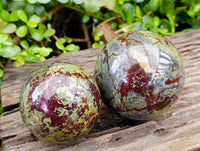Polished Bastite Dragons Blood Stone Spheres x 2 From Tshipise, South Africa