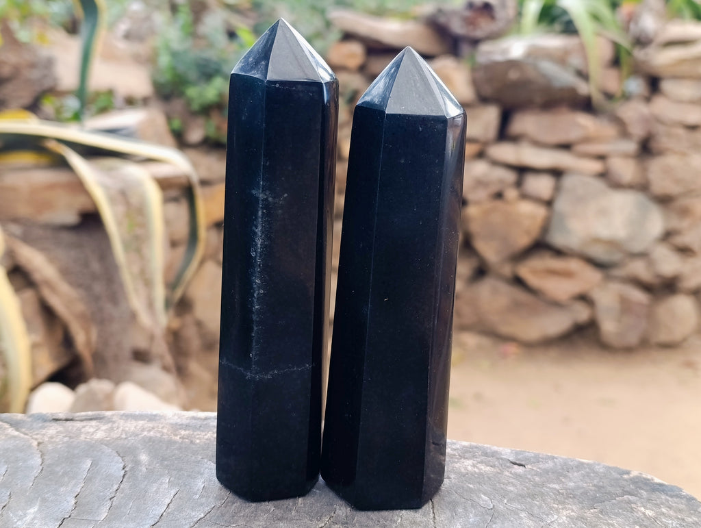 Polished Black Basalt Points x 6 From Madagascar - Toprock Gemstones and Minerals 