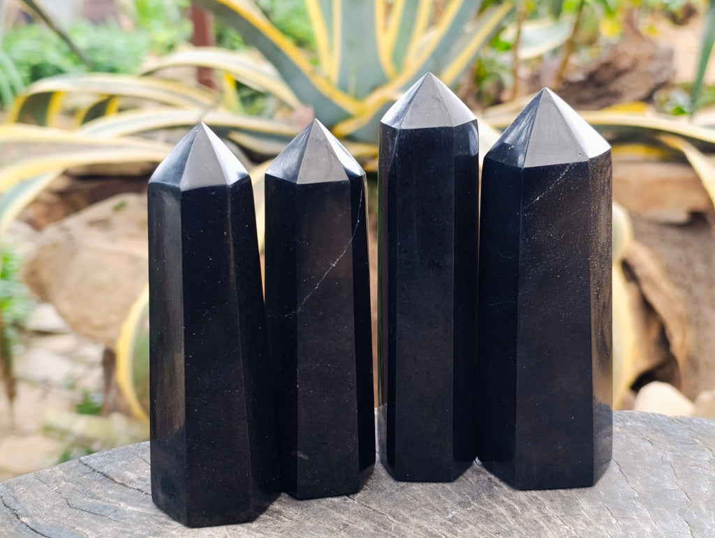 Polished Black Basalt Points x 6 From Madagascar - Toprock Gemstones and Minerals 