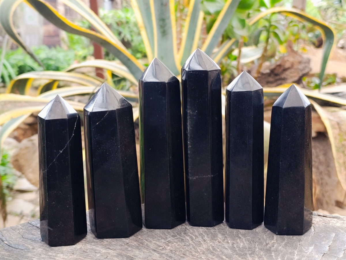 Polished Black Basalt Points x 6 From Madagascar - Toprock Gemstones and Minerals 