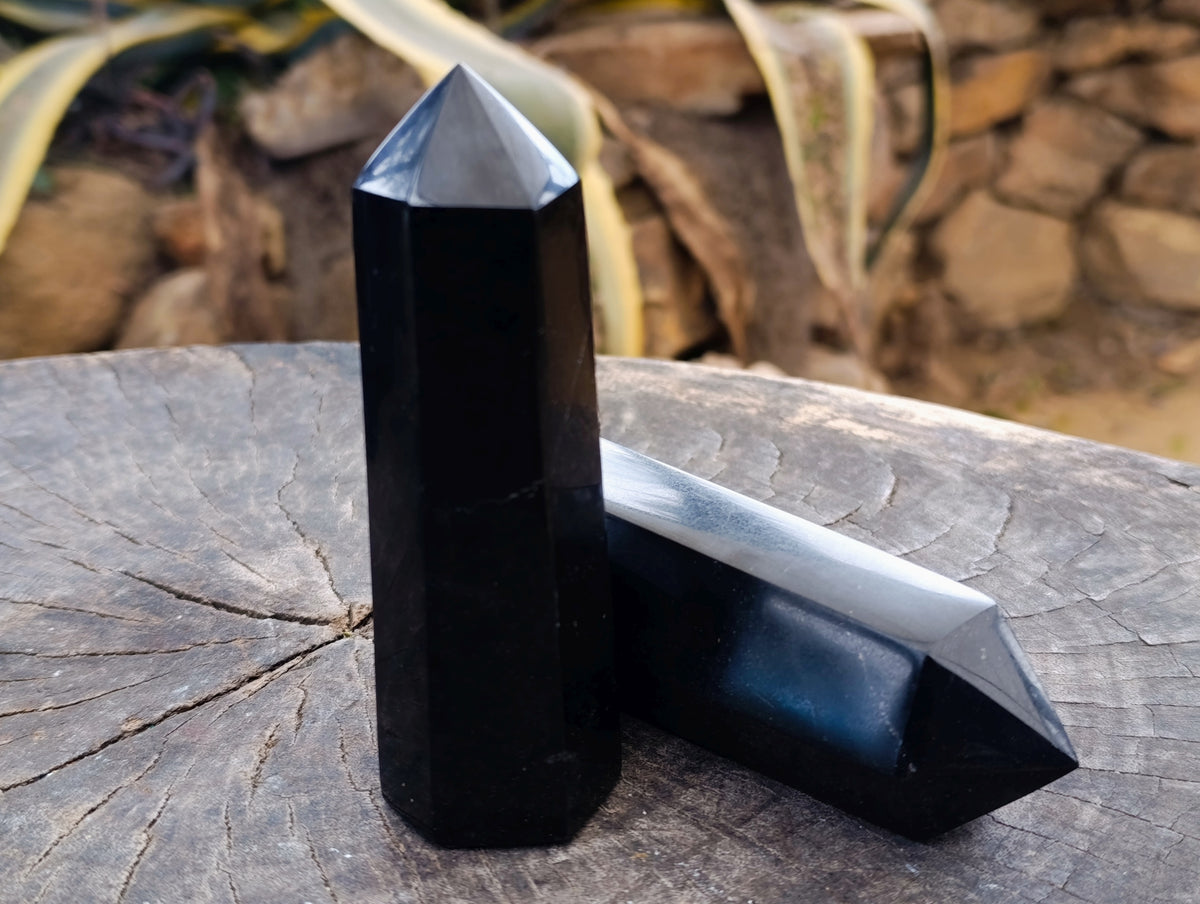 Polished Black Basalt Points x 6 From Madagascar - Toprock Gemstones and Minerals 