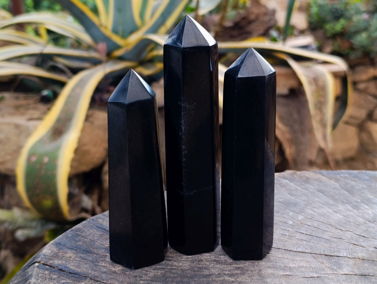 Polished Black Basalt Points x 6 From Madagascar - Toprock Gemstones and Minerals 