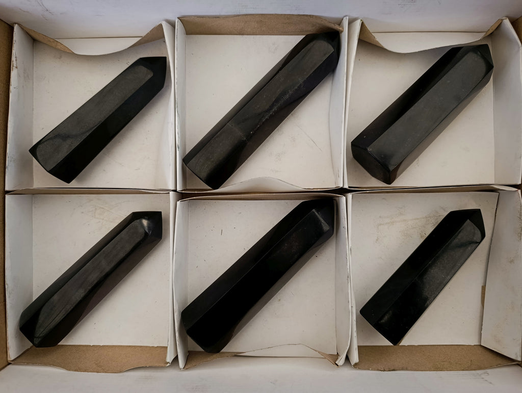 Polished Black Basalt Points x 6 From Madagascar - Toprock Gemstones and Minerals 