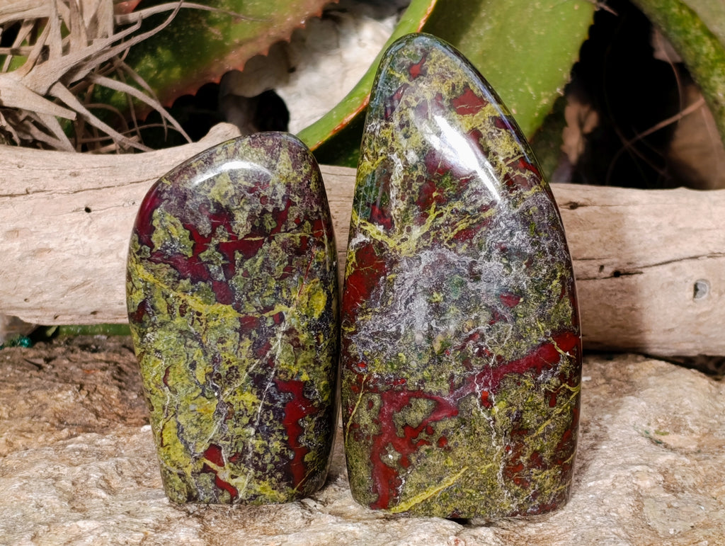 Polished Bastite Dragons Blood Standing Free Forms x 2 From Tshipise, South Africa - Toprock Gemstones and Minerals 