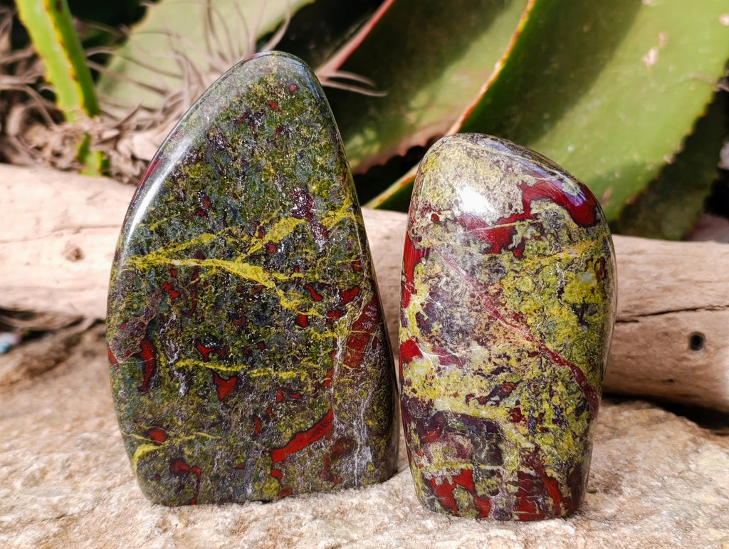 Polished Bastite Dragons Blood Standing Free Forms x 2 From Tshipise, South Africa - Toprock Gemstones and Minerals 