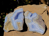 Natural Blue Lace Agate Geode Specimens x 4 From Nsanje, Malawi