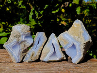 Natural Blue Lace Agate Geode Specimens x 4 From Nsanje, Malawi