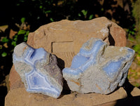 Natural Blue Lace Agate Geode Specimens x 4 From Nsanje, Malawi