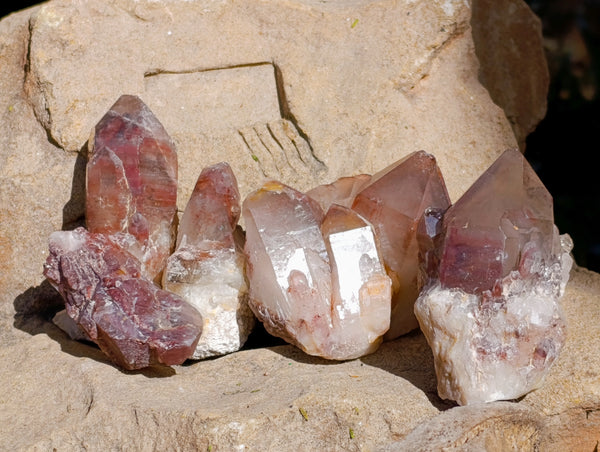 Natural Red Hematoid Quartz Clusters x 12 From Karoi, Zimbabwe