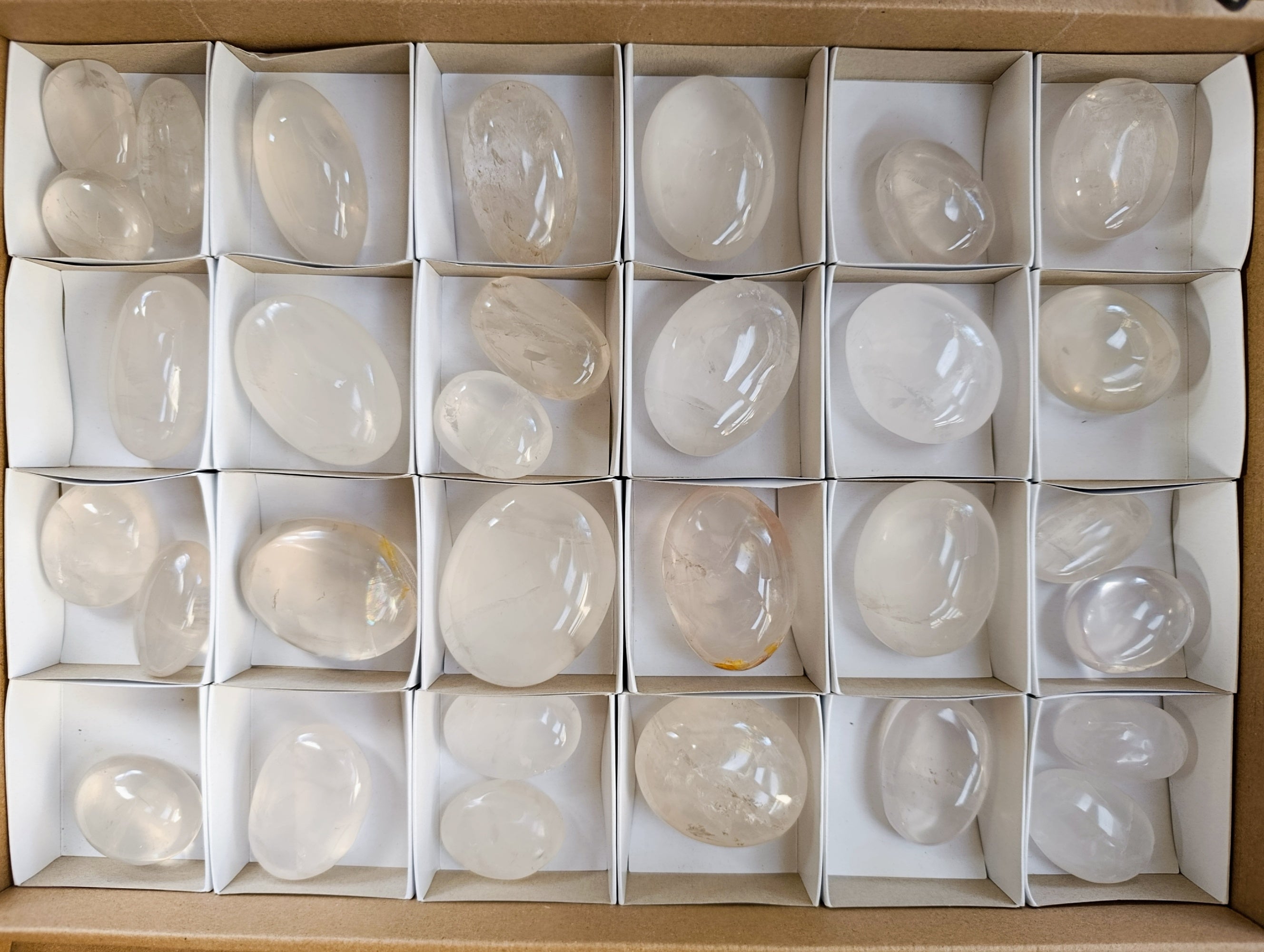 Polished Girasol Pearl Quartz Palm Stones x 31 From Ambatondrazaka, Madagascar - Toprock Gemstones and Minerals 