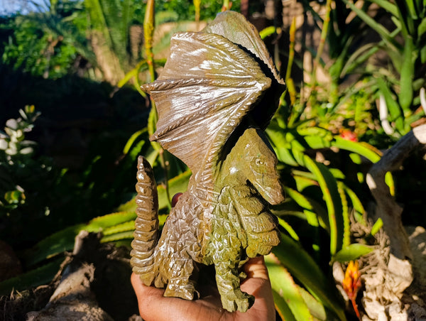 Polished Verdite Welsh Dragon Carving x 1 From Zimbabwe