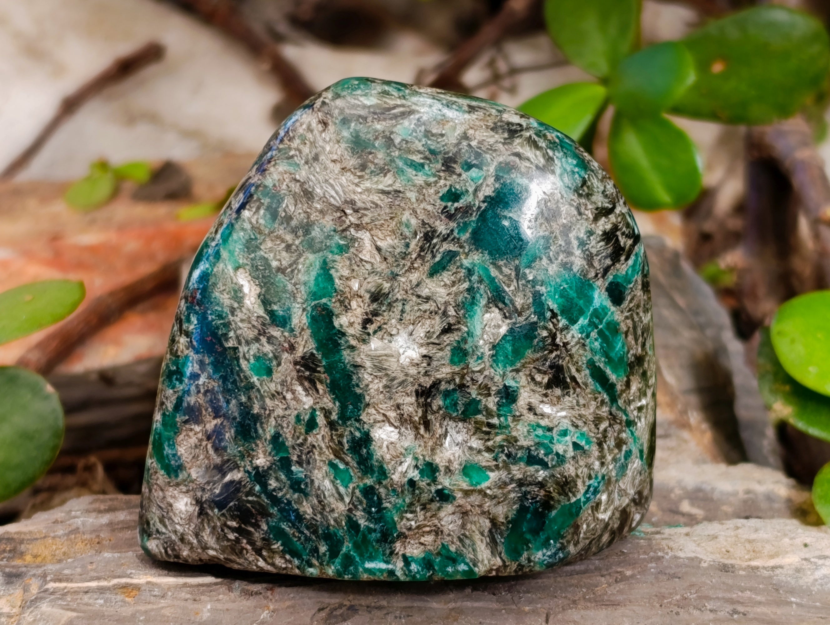 Polished Emerald Mica In Matrix Standing Free Forms x 3 From Mutoko, Zimbabwe - Toprock Gemstones and Minerals 