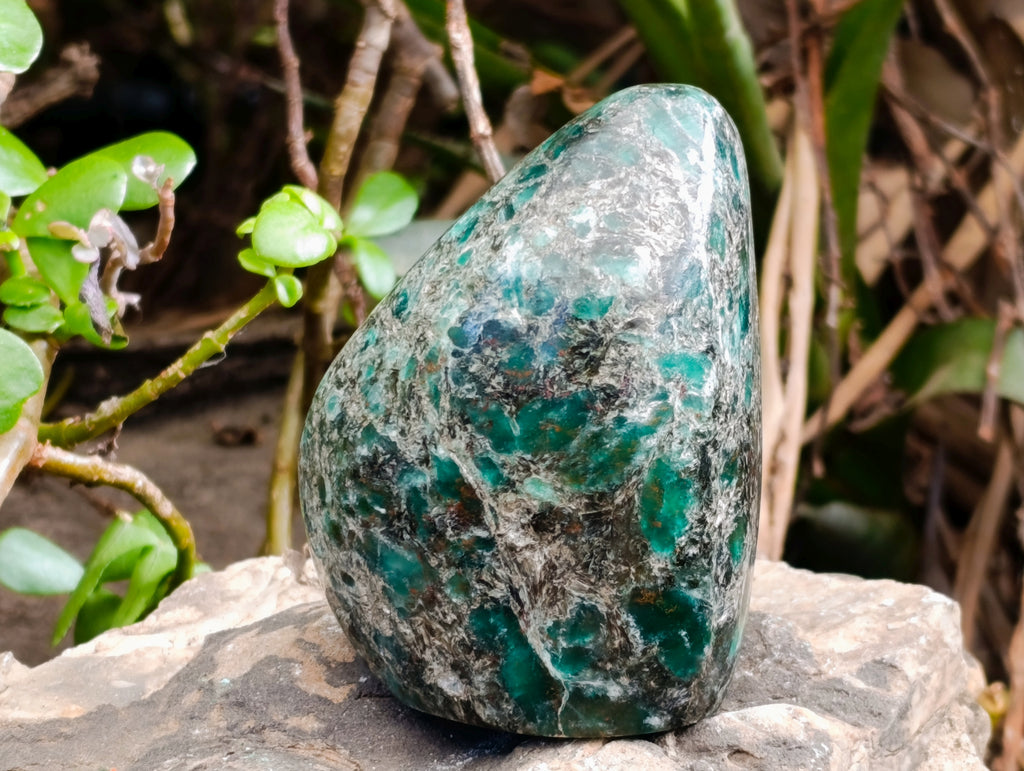 Polished Emerald Mica In Matrix Standing Free Forms x 3 From Mutoko, Zimbabwe - Toprock Gemstones and Minerals 