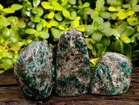 Polished Emerald Mica In Matrix Standing Free Forms x 3 From Mutoko, Zimbabwe - Toprock Gemstones and Minerals 