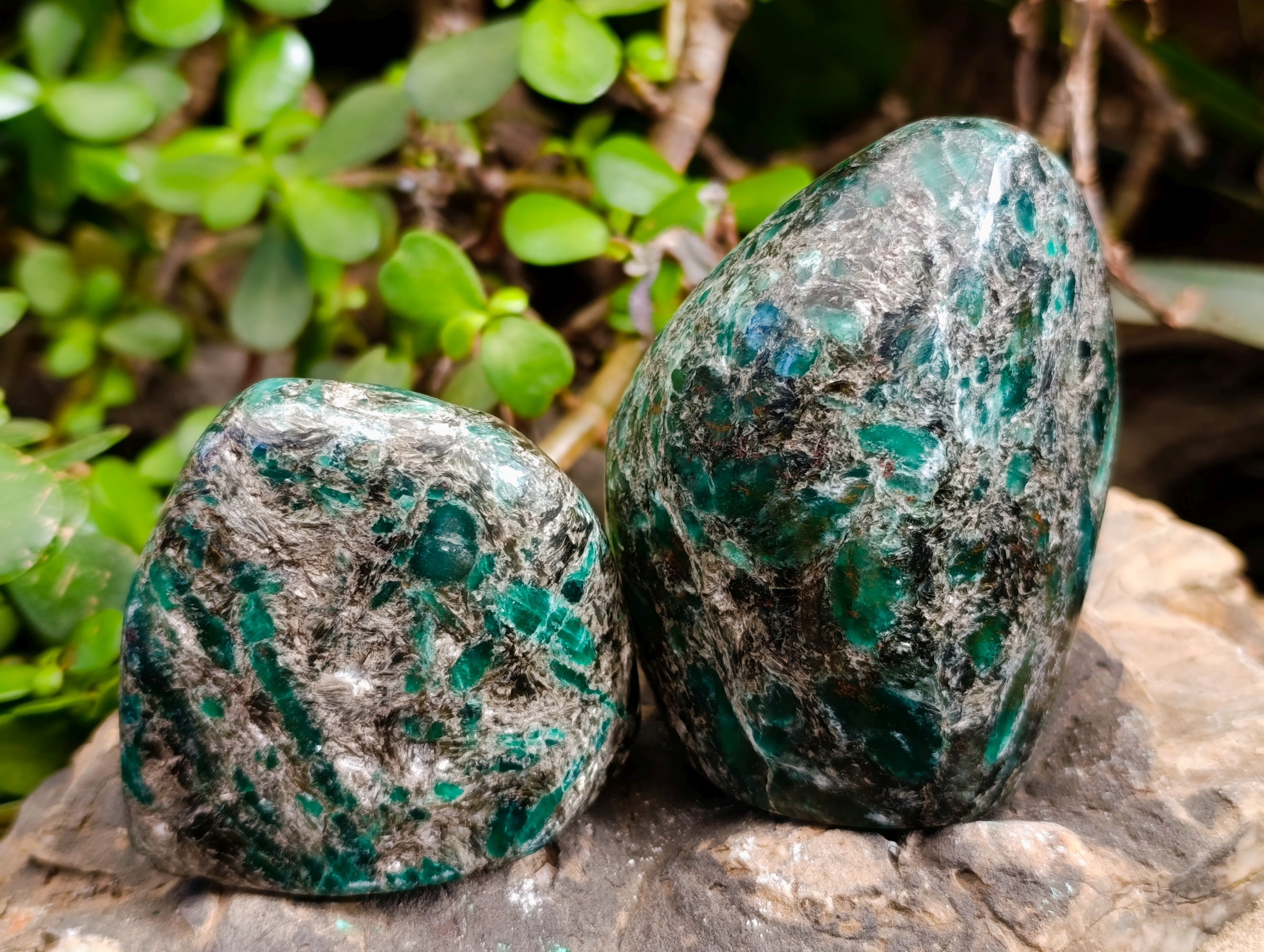 Polished Emerald Mica In Matrix Standing Free Forms x 3 From Mutoko, Zimbabwe - Toprock Gemstones and Minerals 