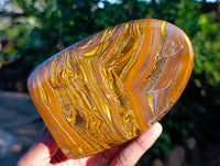 Polished Golden River Tigers Eye Standing Free Forms x 2 From Prieska, South Africa - Toprock Gemstones and Minerals 