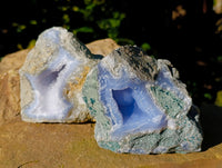 Natural Blue Lace Agate Geode Specimens x 3 From Nsanje, Malawi - Toprock Gemstones and Minerals 