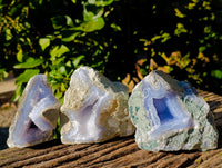 Natural Blue Lace Agate Geode Specimens x 3 From Nsanje, Malawi - Toprock Gemstones and Minerals 