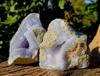 Natural Blue Lace Agate Geode Specimens x 3 From Nsanje, Malawi - Toprock Gemstones and Minerals 