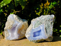 Natural Blue Lace Agate Geode Specimens x 3 From Nsanje, Malawi - Toprock Gemstones and Minerals 