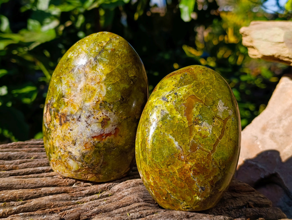Polished Green Opal Standing Free Forms x 3 From Betroka, Madagascar - Toprock Gemstones and Minerals 