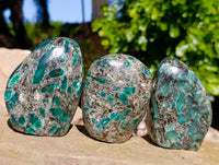 Polished Emerald Mica In Matrix Standing Free Forms x 3 From Mutoko, Zimbabwe - Toprock Gemstones and Minerals 